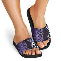 Purple Aotearoa Slide Sandals Taniko Motifs With Paua Shell Kowhaiwhai - Polynesian Pride