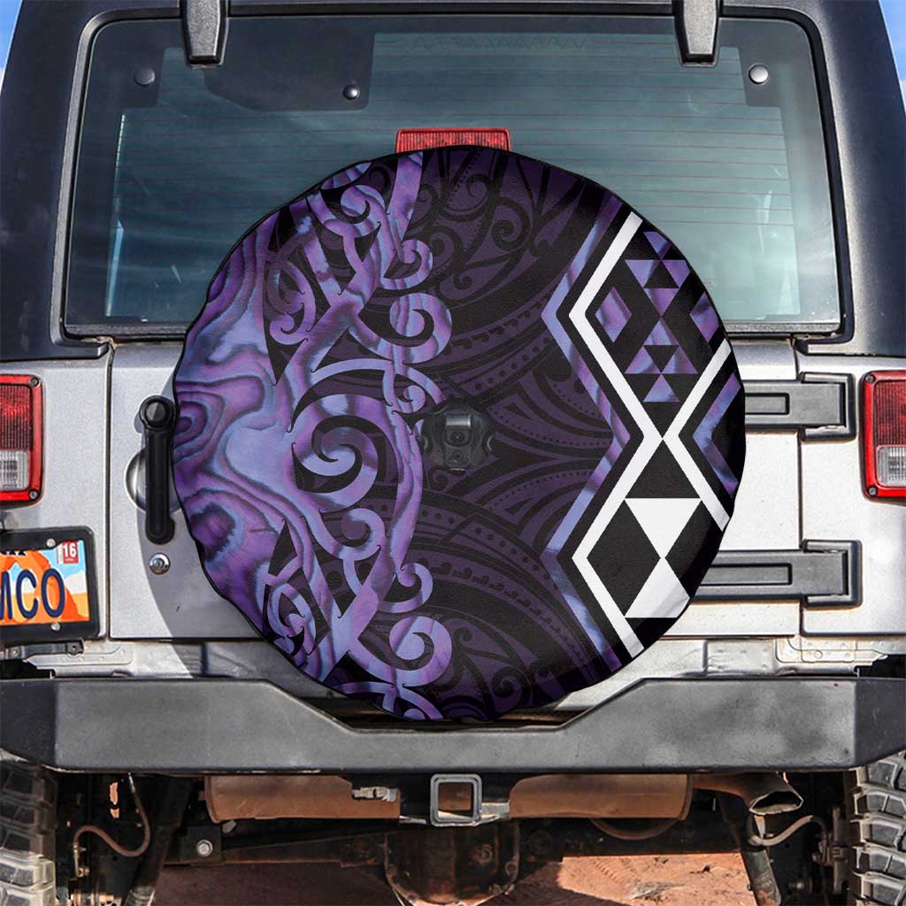 Purple Aotearoa Spare Tire Cover Taniko Motifs With Paua Shell Kowhaiwhai LT14 Purple - Polynesian Pride