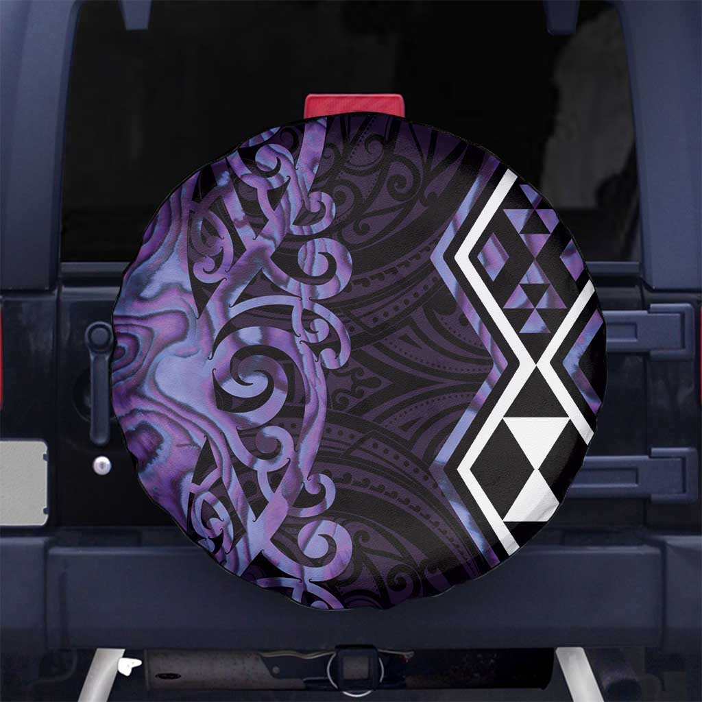 Purple Aotearoa Spare Tire Cover Taniko Motifs With Paua Shell Kowhaiwhai LT14 - Polynesian Pride