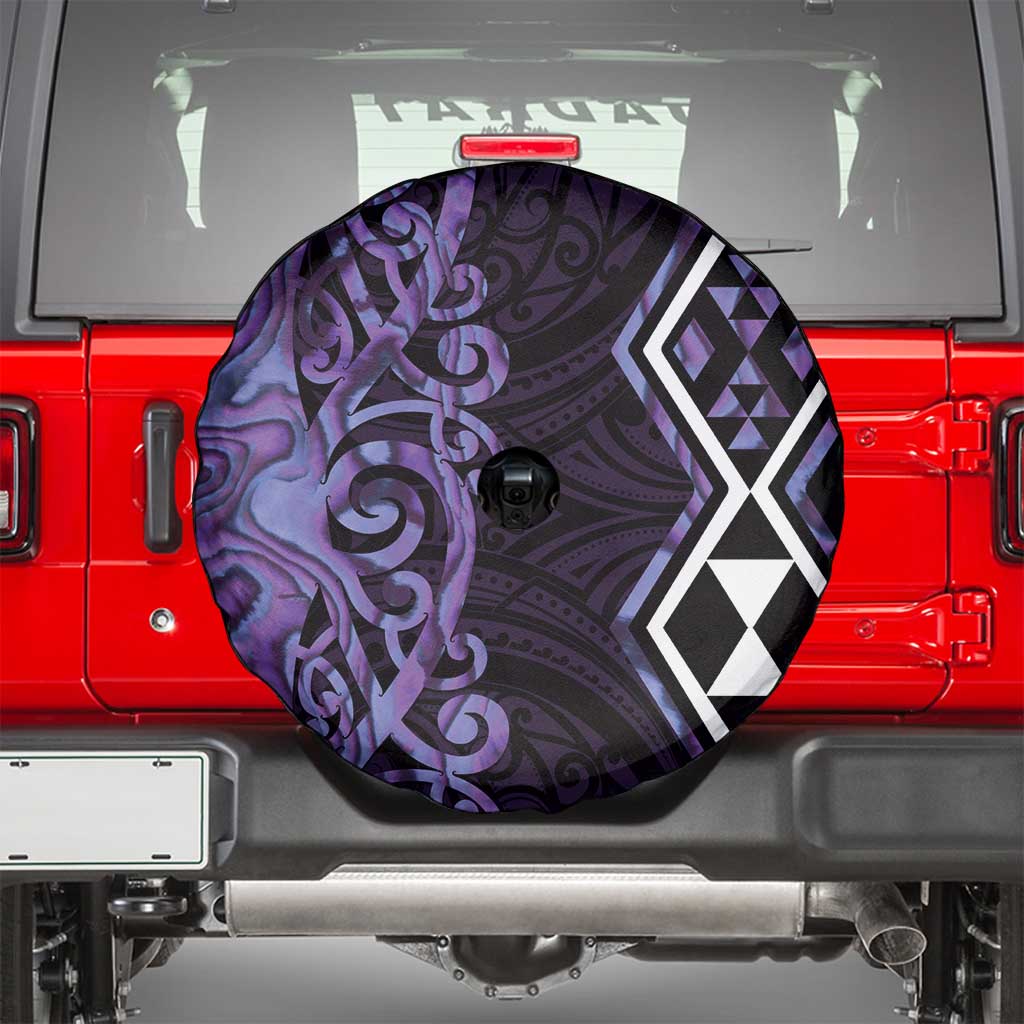 Purple Aotearoa Spare Tire Cover Taniko Motifs With Paua Shell Kowhaiwhai LT14 - Polynesian Pride