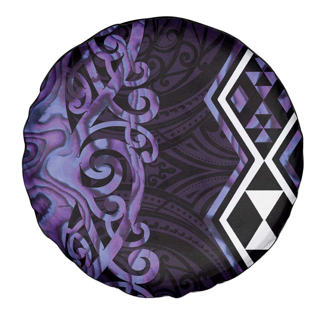 Purple Aotearoa Spare Tire Cover Taniko Motifs With Paua Shell Kowhaiwhai LT14 - Polynesian Pride