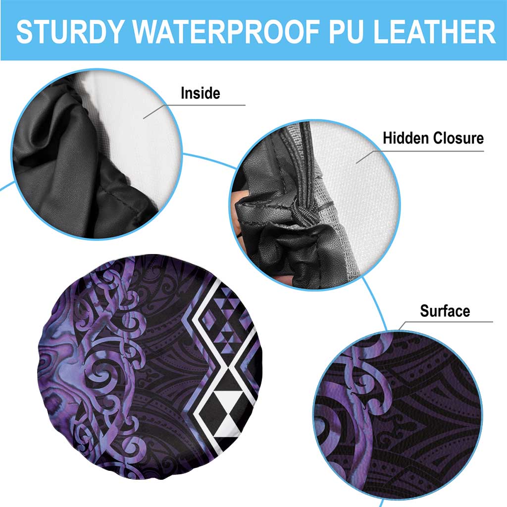 Purple Aotearoa Spare Tire Cover Taniko Motifs With Paua Shell Kowhaiwhai LT14 - Polynesian Pride