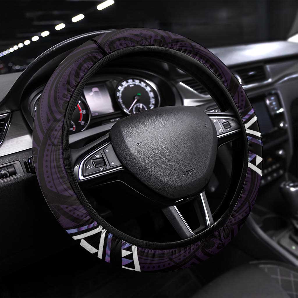 Purple Aotearoa Steering Wheel Cover Taniko Motifs With Paua Shell Kowhaiwhai LT14 Universal Fit Purple - Polynesian Pride