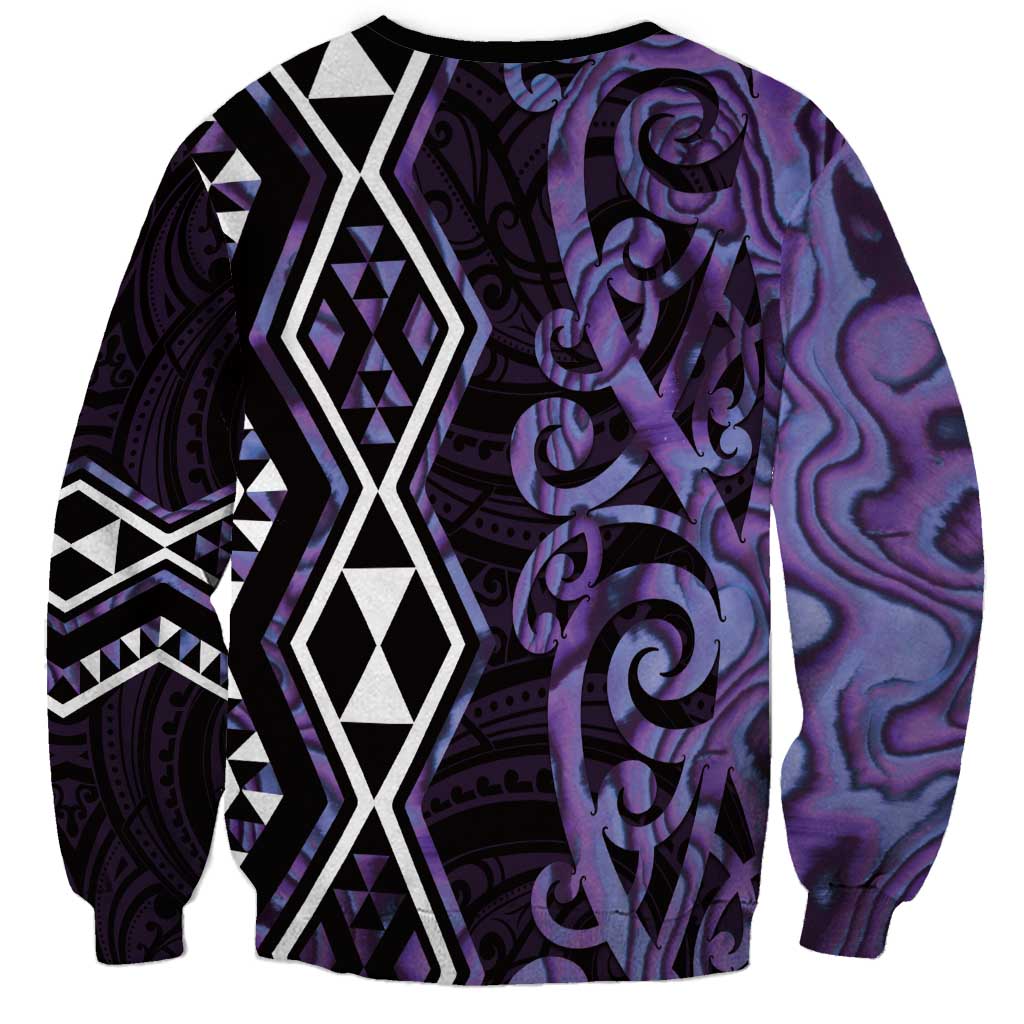 Purple Aotearoa Sweatshirt Taniko Motifs With Paua Shell Kowhaiwhai LT14 - Polynesian Pride