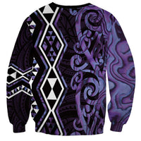 Purple Aotearoa Sweatshirt Taniko Motifs With Paua Shell Kowhaiwhai LT14 - Polynesian Pride