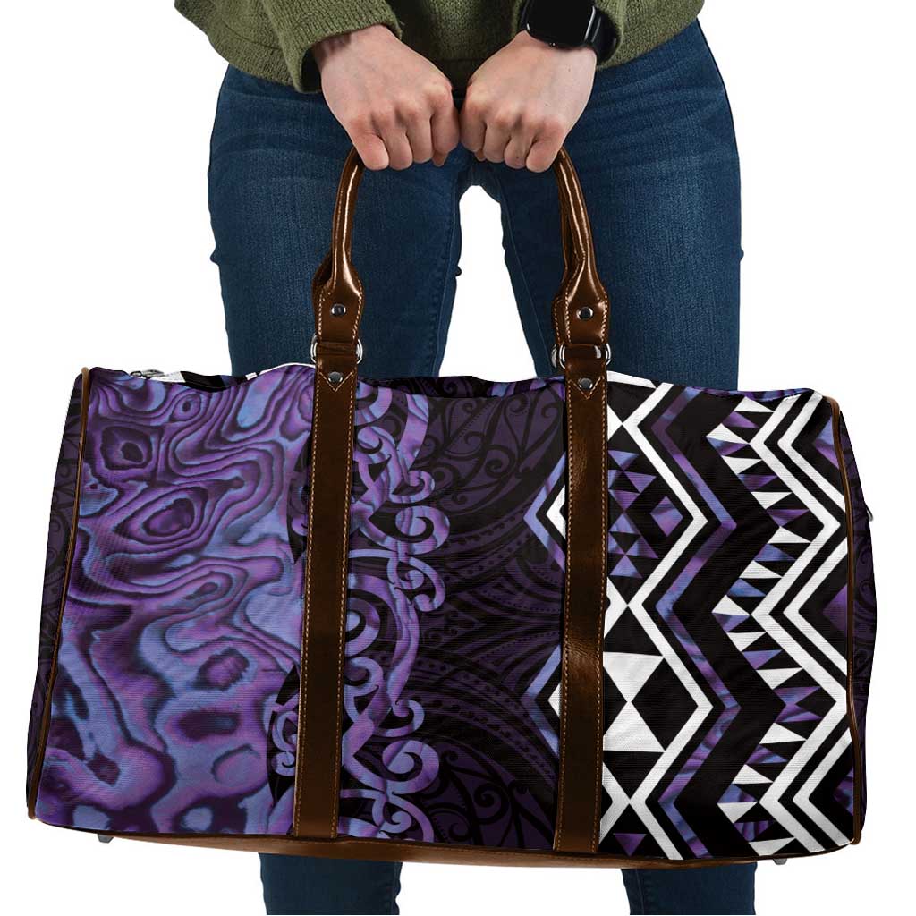 Purple Aotearoa Travel Bag Taniko Motifs With Paua Shell Kowhaiwhai - Polynesian Pride