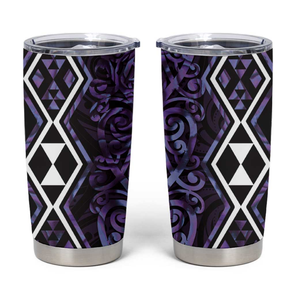 Purple Aotearoa Tumbler Cup Taniko Motifs With Paua Shell Kowhaiwhai LT14 Purple - Polynesian Pride