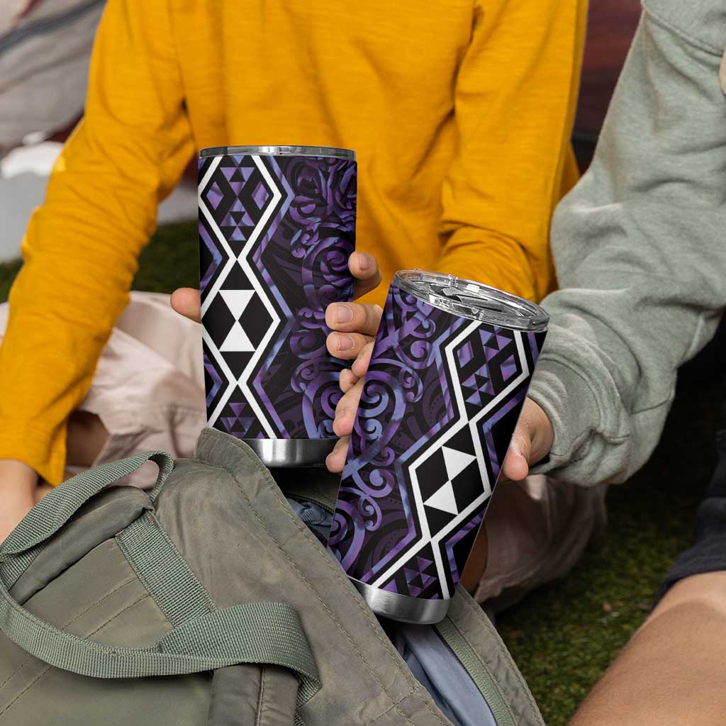 Purple Aotearoa Tumbler Cup Taniko Motifs With Paua Shell Kowhaiwhai LT14 - Polynesian Pride