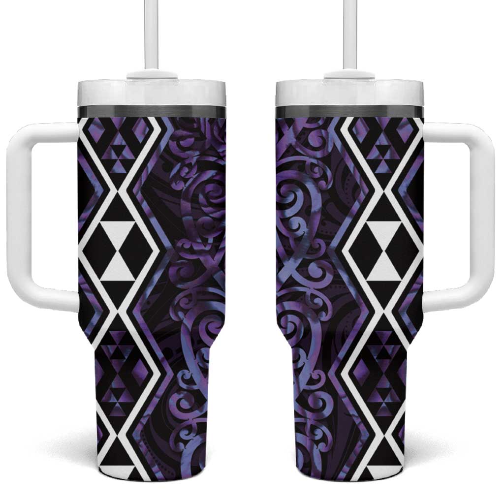 Purple Aotearoa Tumbler With Handle Taniko Motifs With Paua Shell Kowhaiwhai LT14 One Size: 40 oz Purple - Polynesian Pride