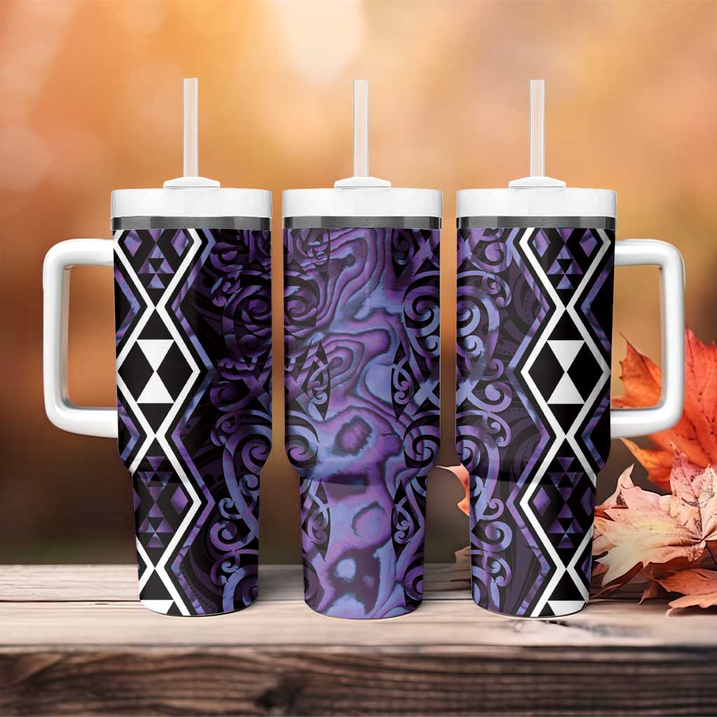 Purple Aotearoa Tumbler With Handle Taniko Motifs With Paua Shell Kowhaiwhai LT14 - Polynesian Pride