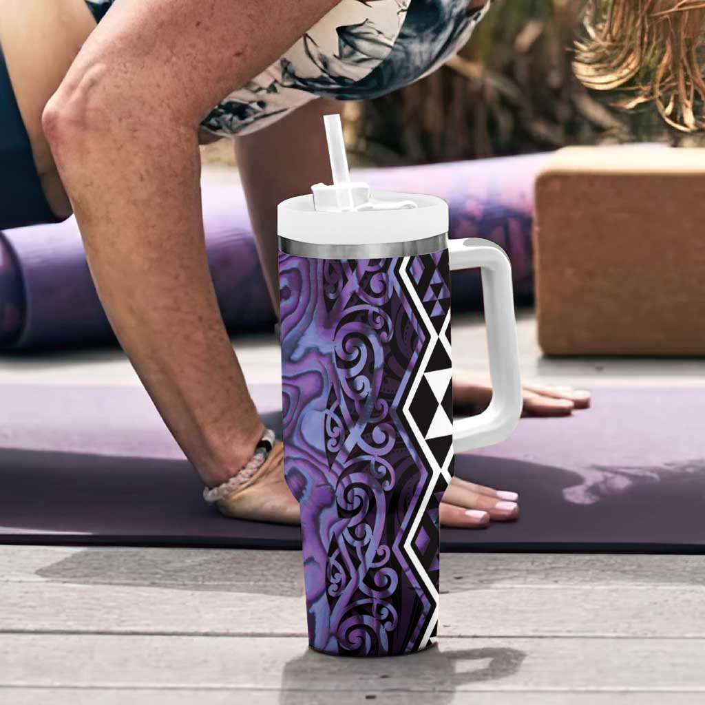 Purple Aotearoa Tumbler With Handle Taniko Motifs With Paua Shell Kowhaiwhai LT14 - Polynesian Pride