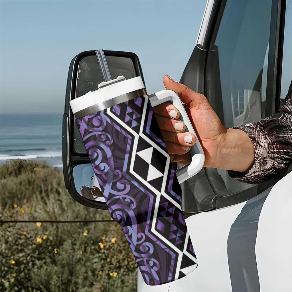 Purple Aotearoa Tumbler With Handle Taniko Motifs With Paua Shell Kowhaiwhai LT14 - Polynesian Pride