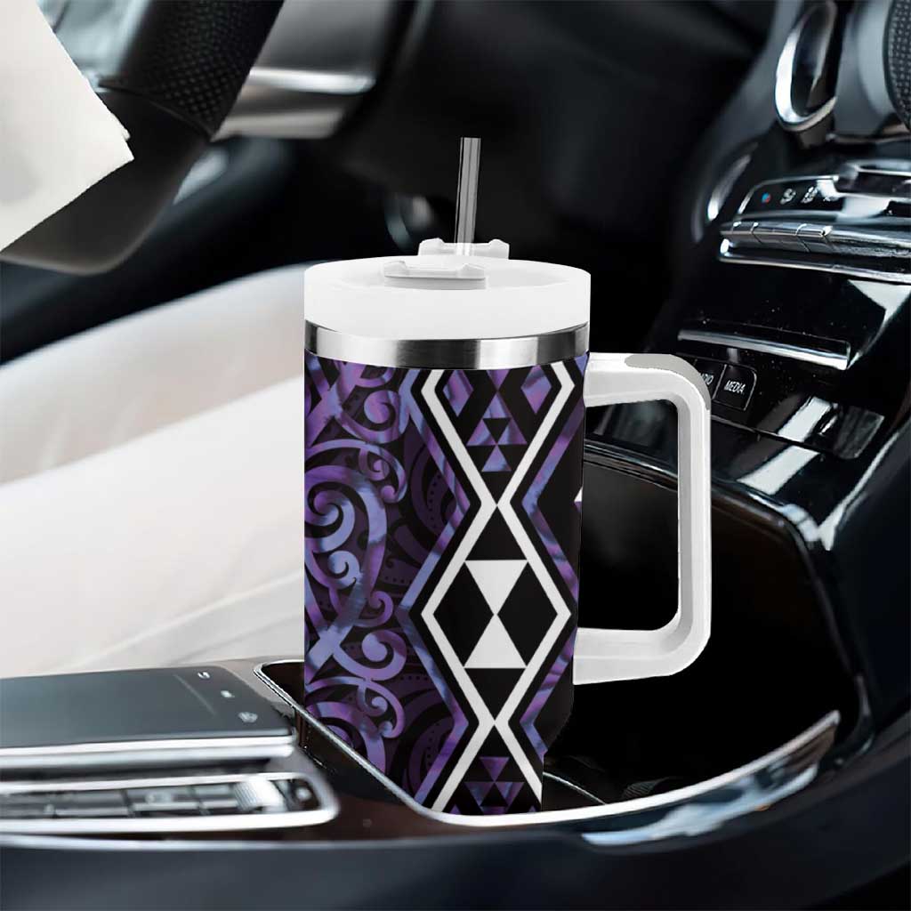 Purple Aotearoa Tumbler With Handle Taniko Motifs With Paua Shell Kowhaiwhai LT14 - Polynesian Pride