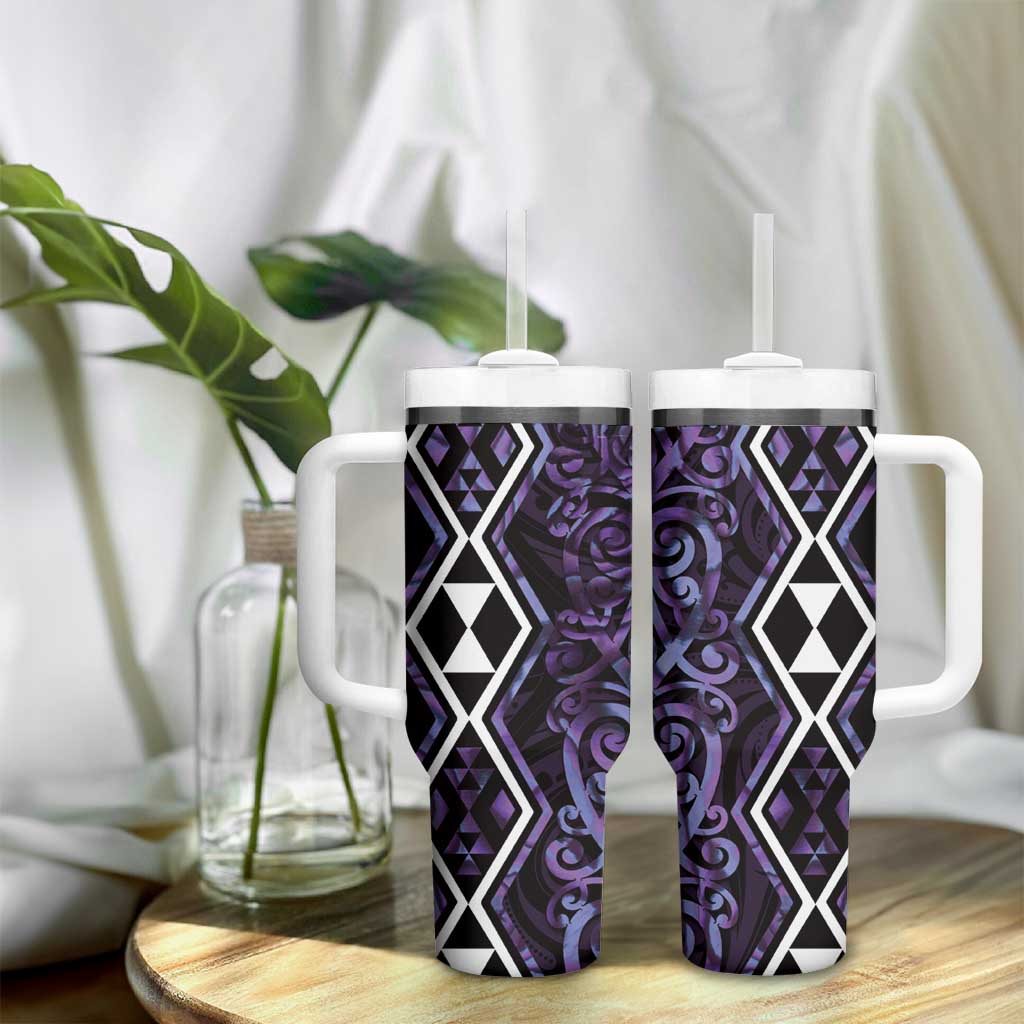 Purple Aotearoa Tumbler With Handle Taniko Motifs With Paua Shell Kowhaiwhai LT14 - Polynesian Pride