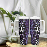 Purple Aotearoa Tumbler With Handle Taniko Motifs With Paua Shell Kowhaiwhai LT14 - Polynesian Pride