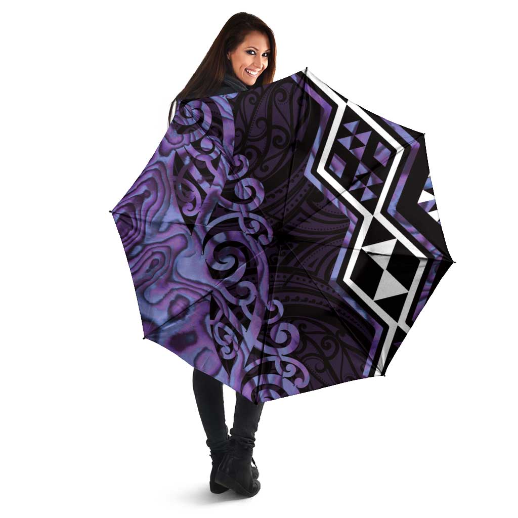 Purple Aotearoa Umbrella Taniko Motifs With Paua Shell Kowhaiwhai - Polynesian Pride