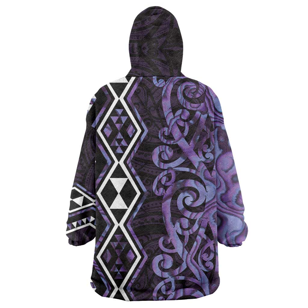Purple Aotearoa Wearable Blanket Hoodie Taniko Motifs With Paua Shell Kowhaiwhai LT14 - Polynesian Pride