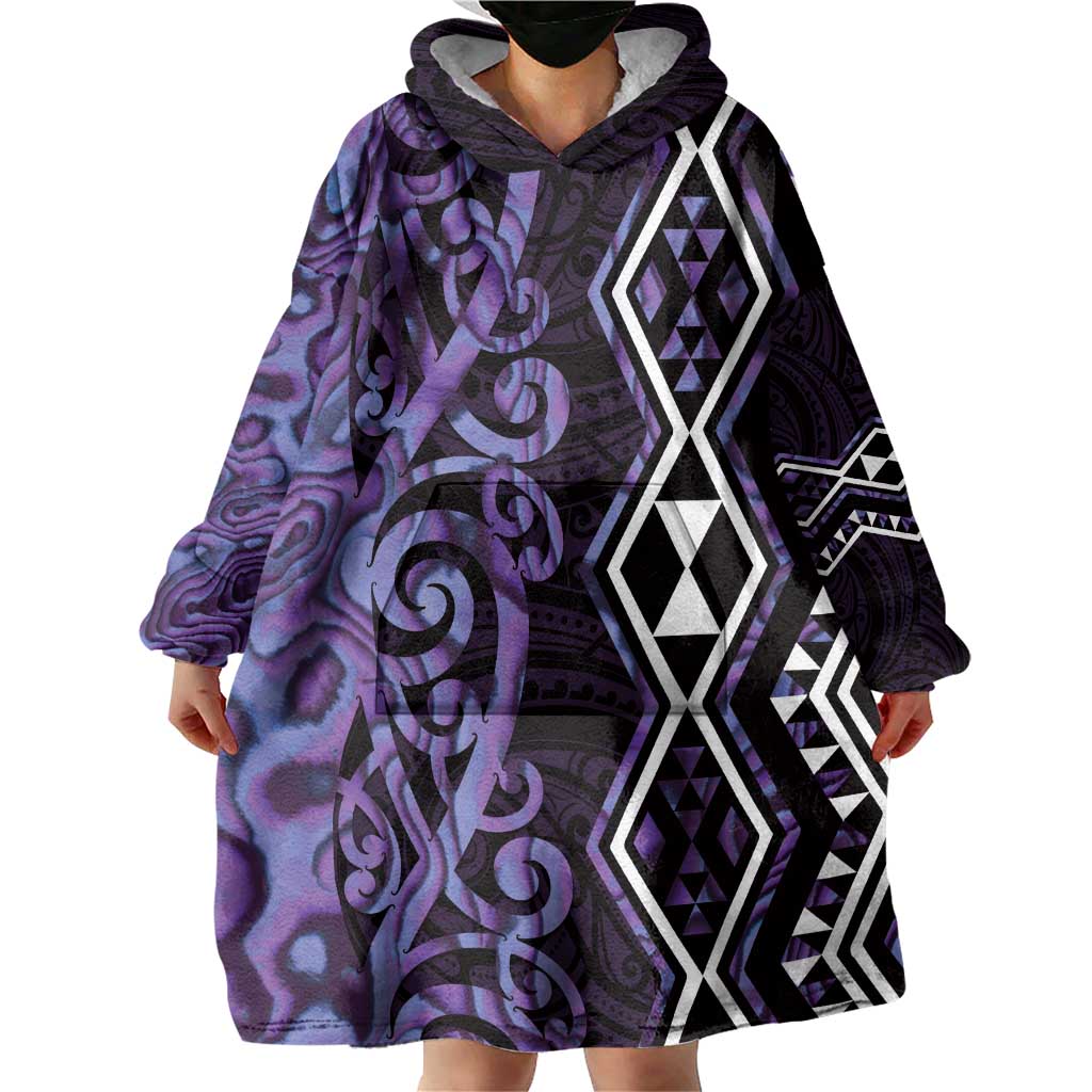 Purple Aotearoa Wearable Blanket Hoodie Taniko Motifs With Paua Shell Kowhaiwhai LT14 - Polynesian Pride
