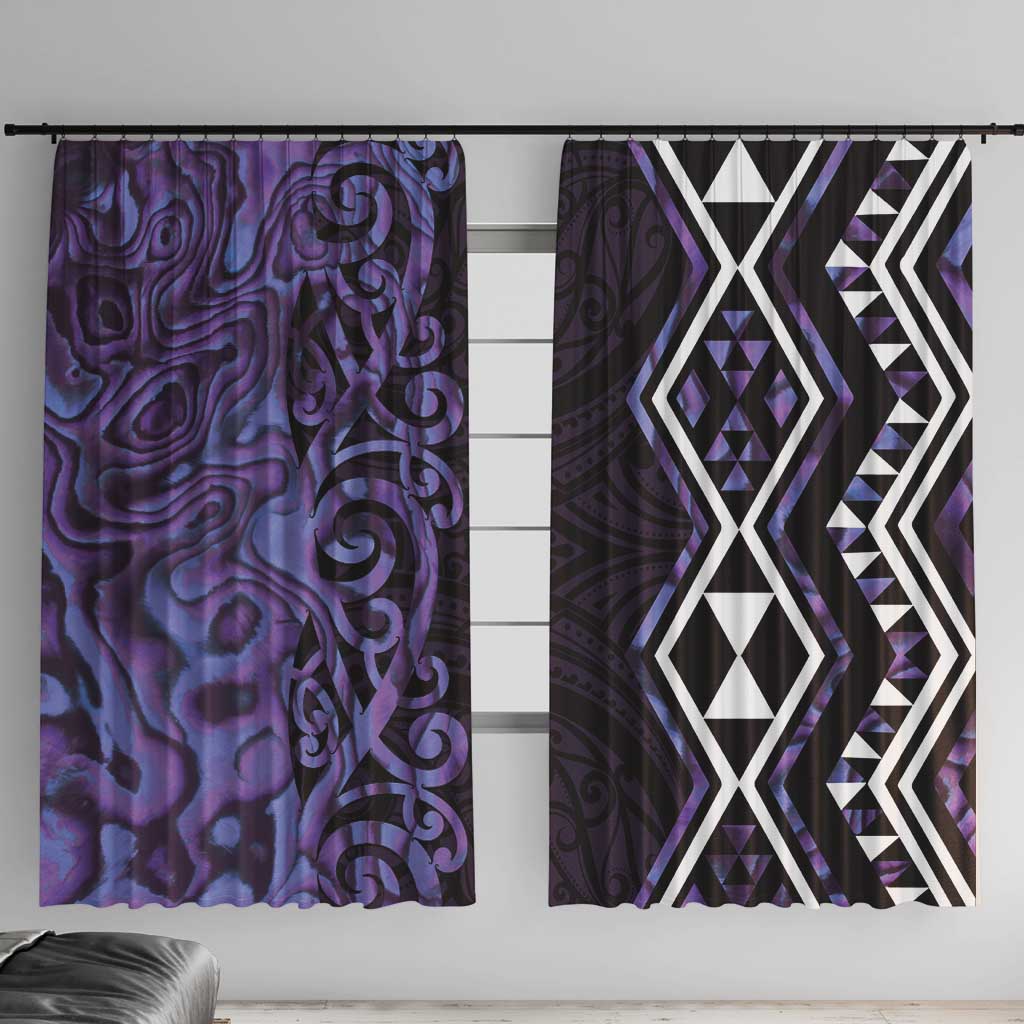 Purple Aotearoa Window Curtain Taniko Motifs With Paua Shell Kowhaiwhai LT14 With Hooks Purple - Polynesian Pride