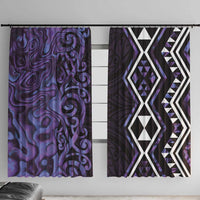 Purple Aotearoa Window Curtain Taniko Motifs With Paua Shell Kowhaiwhai LT14 With Hooks Purple - Polynesian Pride