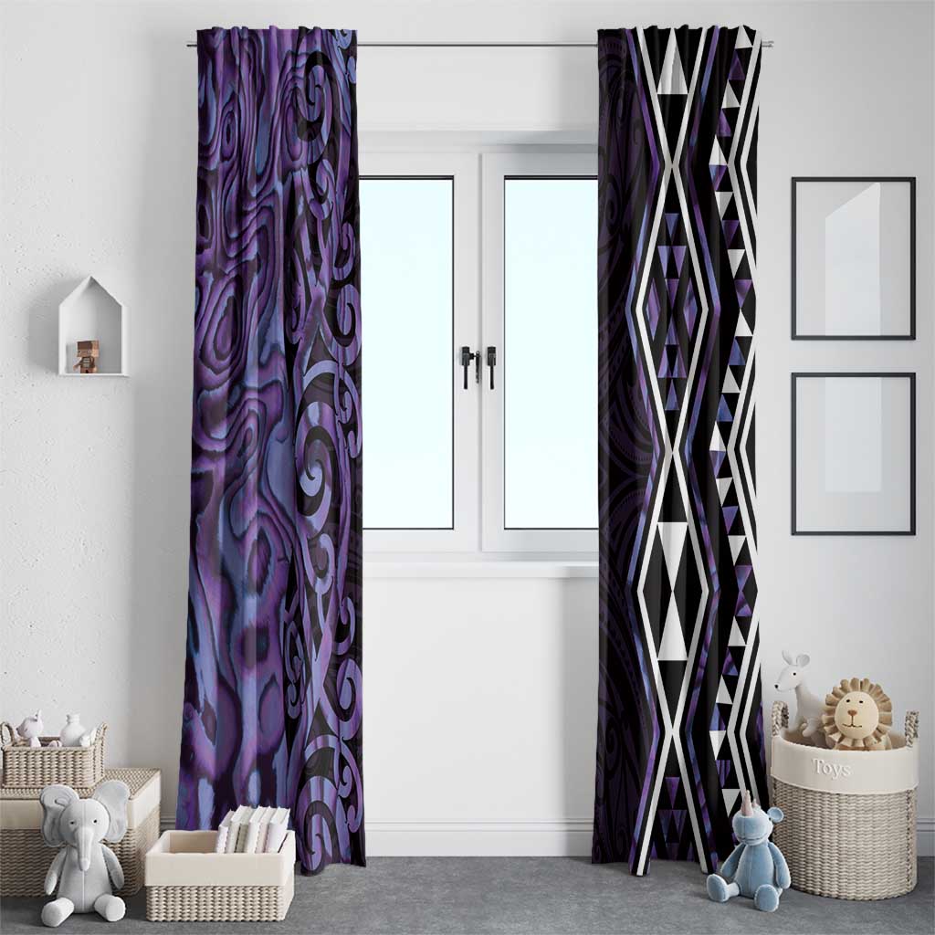 Purple Aotearoa Window Curtain Taniko Motifs With Paua Shell Kowhaiwhai LT14 - Polynesian Pride