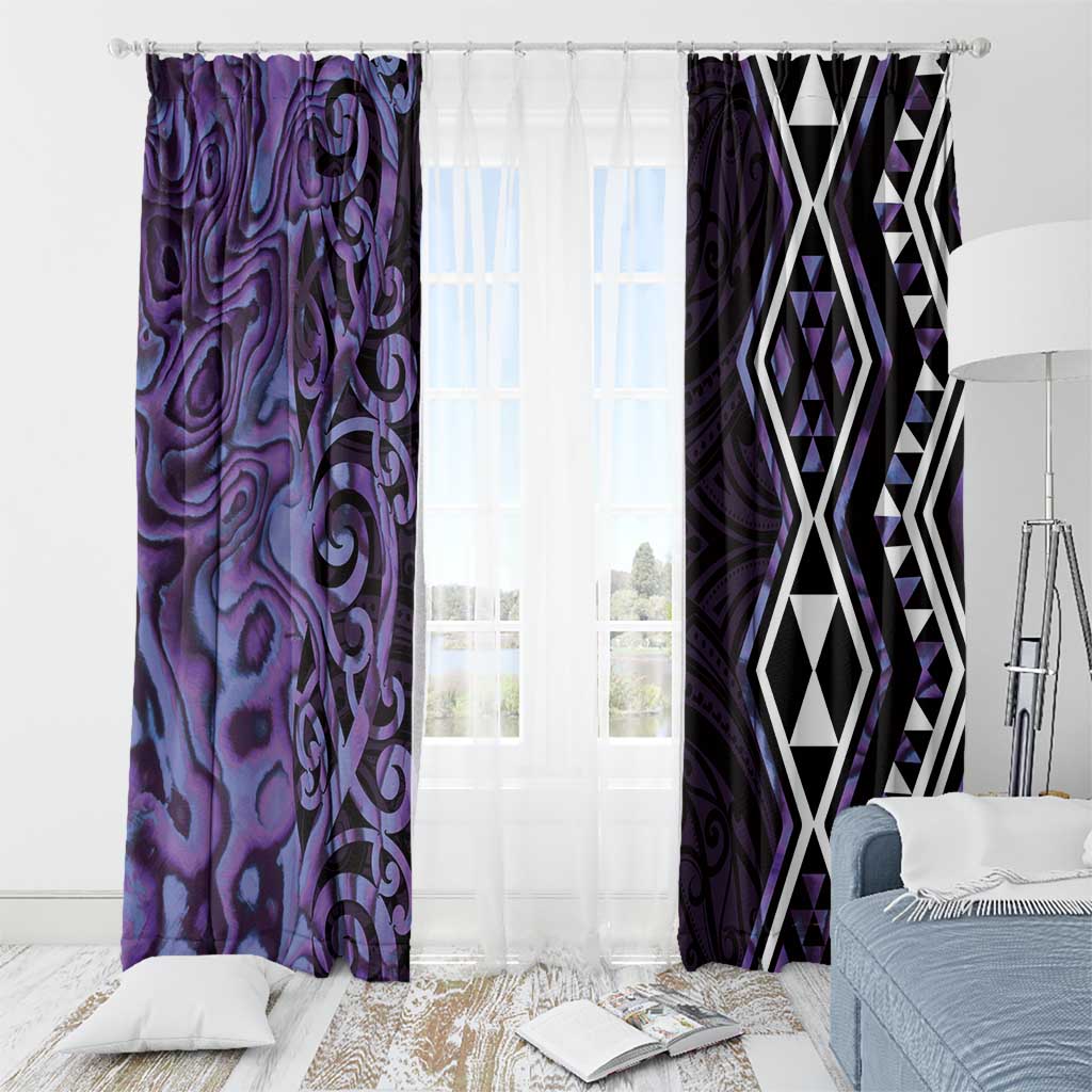 Purple Aotearoa Window Curtain Taniko Motifs With Paua Shell Kowhaiwhai LT14 - Polynesian Pride