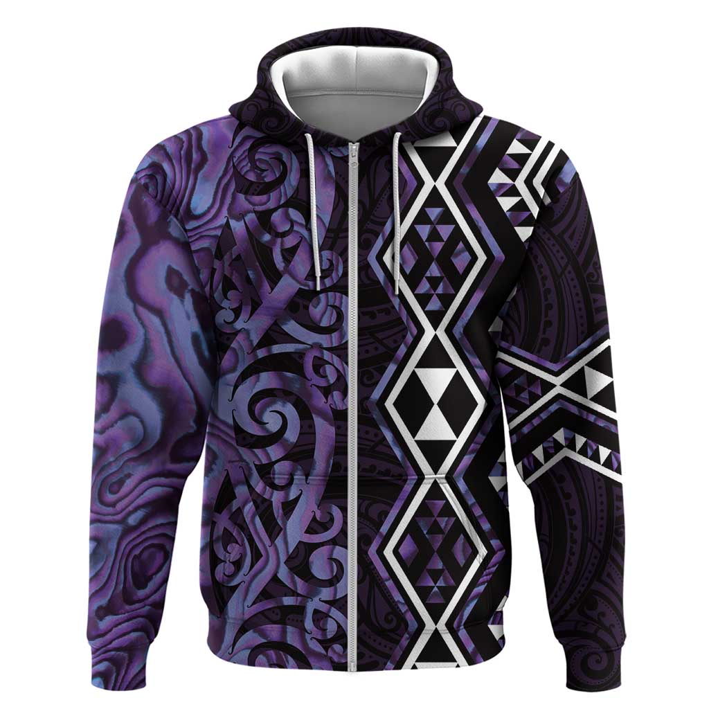 Purple Aotearoa Zip Hoodie Taniko Motifs With Paua Shell Kowhaiwhai