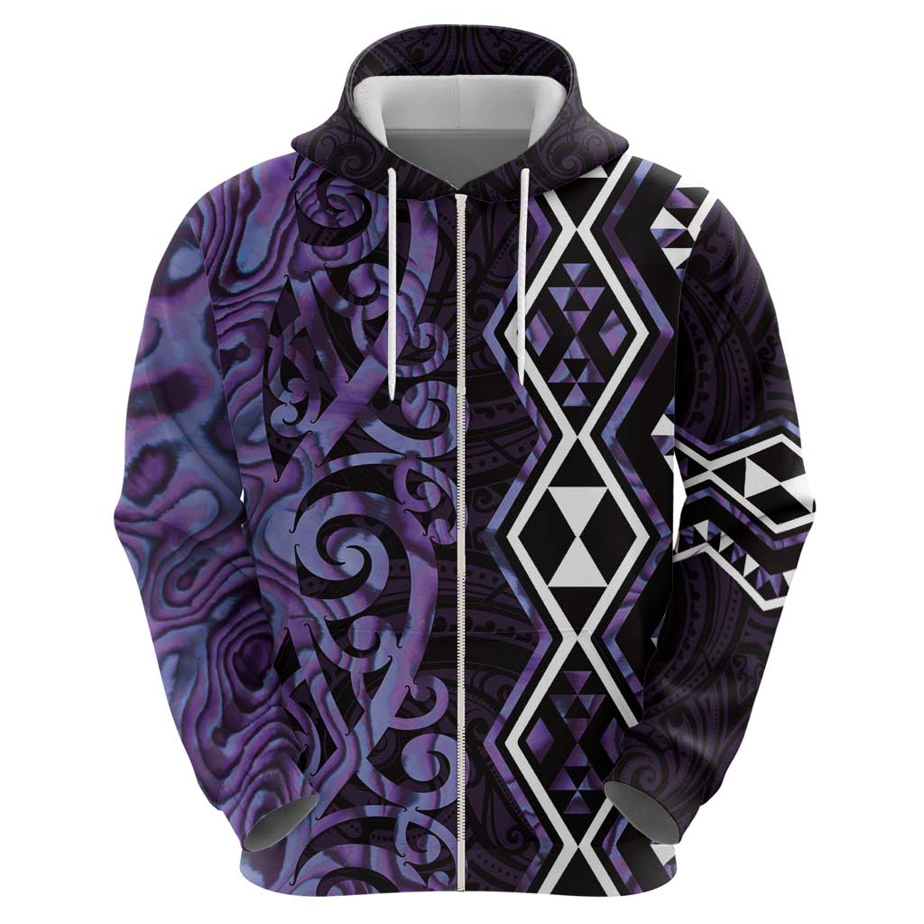Purple Aotearoa Zip Hoodie Taniko Motifs With Paua Shell Kowhaiwhai