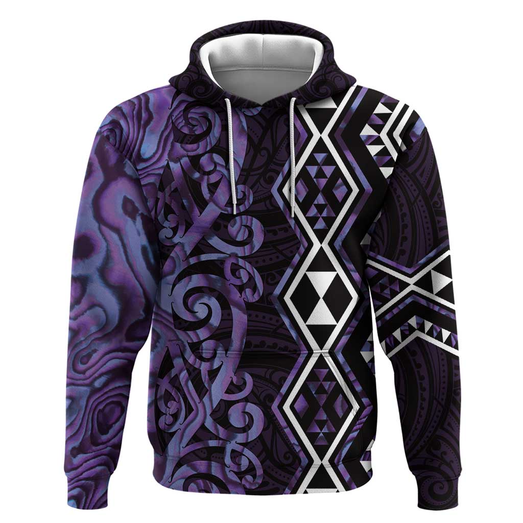 Purple Aotearoa Zip Hoodie Taniko Motifs With Paua Shell Kowhaiwhai