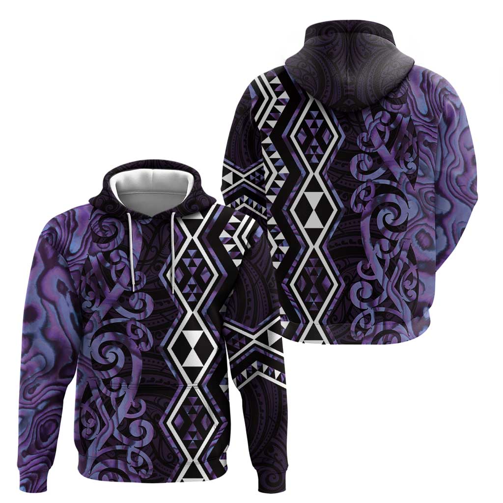 Purple Aotearoa Zip Hoodie Taniko Motifs With Paua Shell Kowhaiwhai