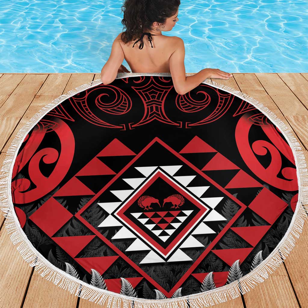 Aotearoa Kiwi Taniko Beach Blanket Silver Fern With Maori Koru Pattern LT14 - Polynesian Pride