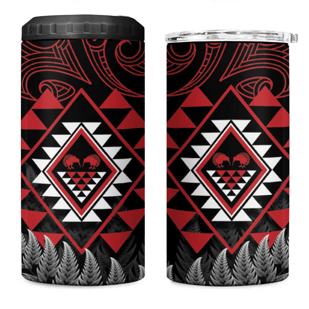 Aotearoa Kiwi Taniko 4 in 1 Can Cooler Tumbler Silver Fern With Maori Koru Pattern LT14 One Size: 16 oz Red - Polynesian Pride