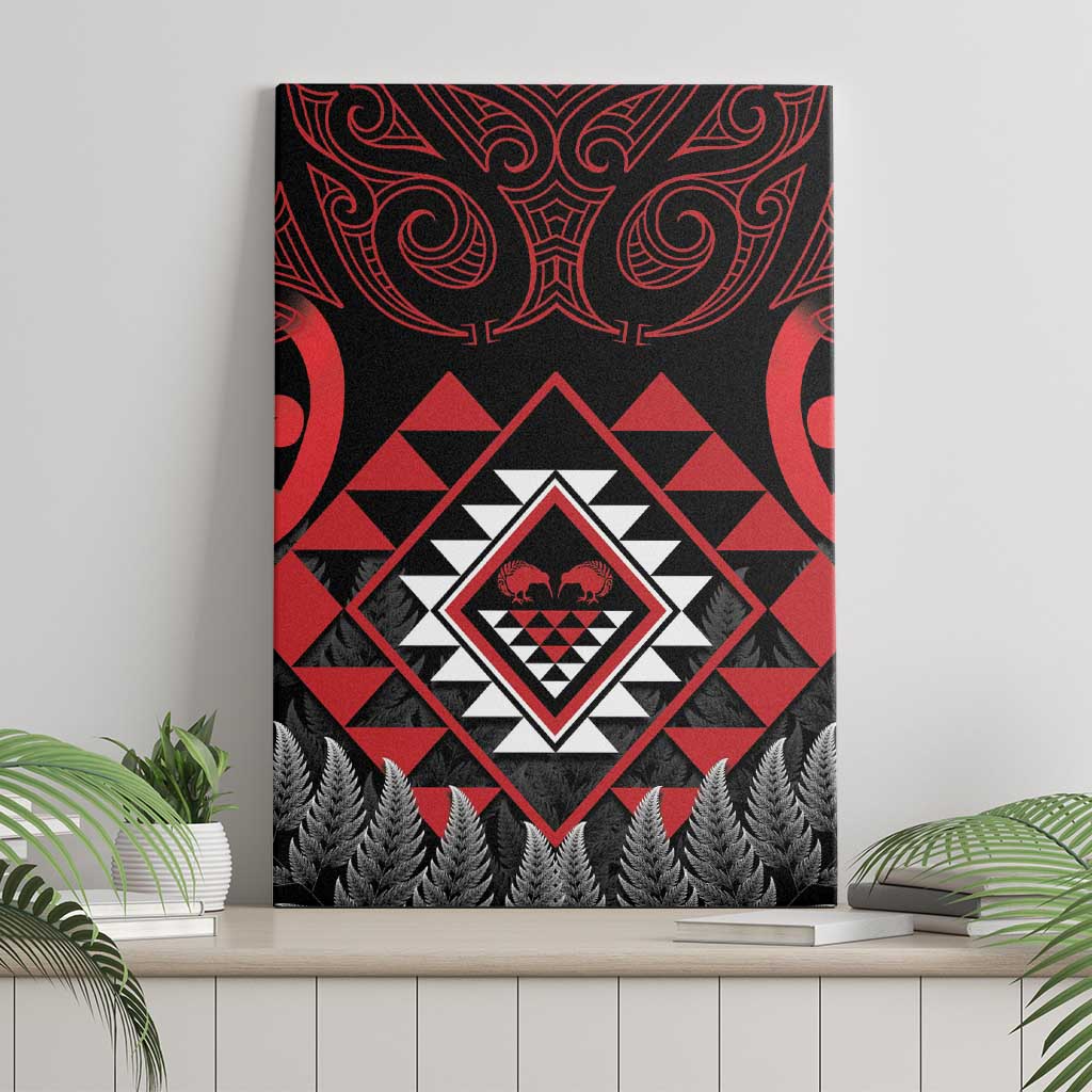 Aotearoa Kiwi Taniko Canvas Wall Art Silver Fern With Maori Koru Pattern LT14 - Polynesian Pride