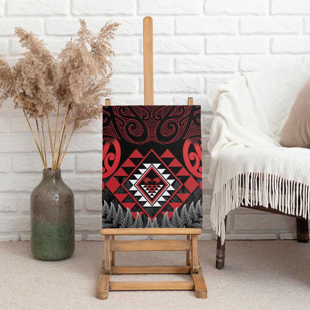 Aotearoa Kiwi Taniko Canvas Wall Art Silver Fern With Maori Koru Pattern LT14 - Polynesian Pride