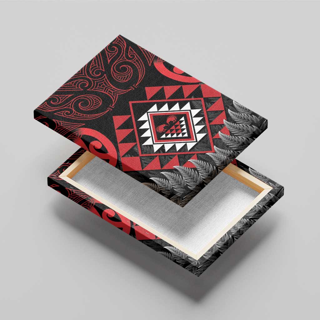 Aotearoa Kiwi Taniko Canvas Wall Art Silver Fern With Maori Koru Pattern LT14 - Polynesian Pride