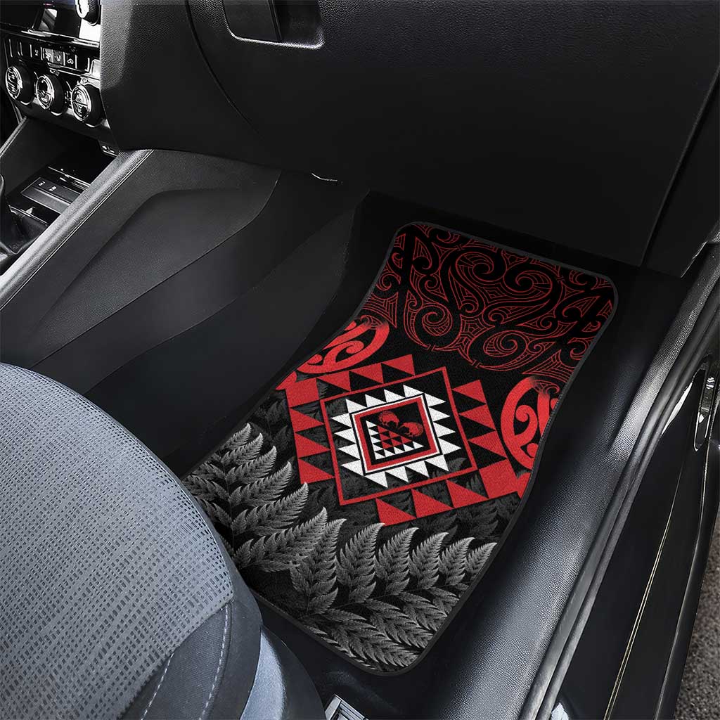 Aotearoa Kiwi Taniko Car Mats Silver Fern With Maori Koru Pattern LT14 - Polynesian Pride