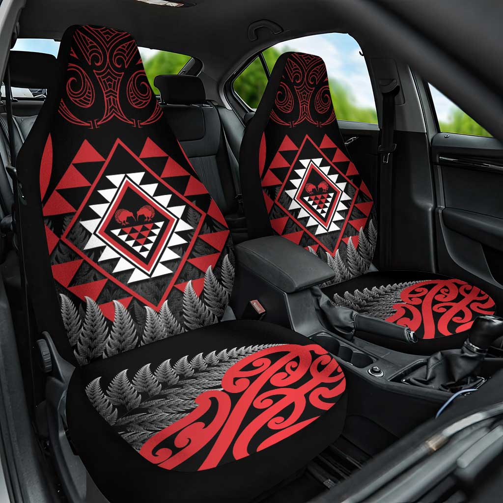 Aotearoa Kiwi Taniko Car Seat Cover Silver Fern With Maori Koru Pattern