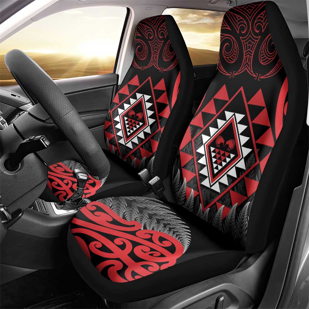 Aotearoa Kiwi Taniko Car Seat Cover Silver Fern With Maori Koru Pattern