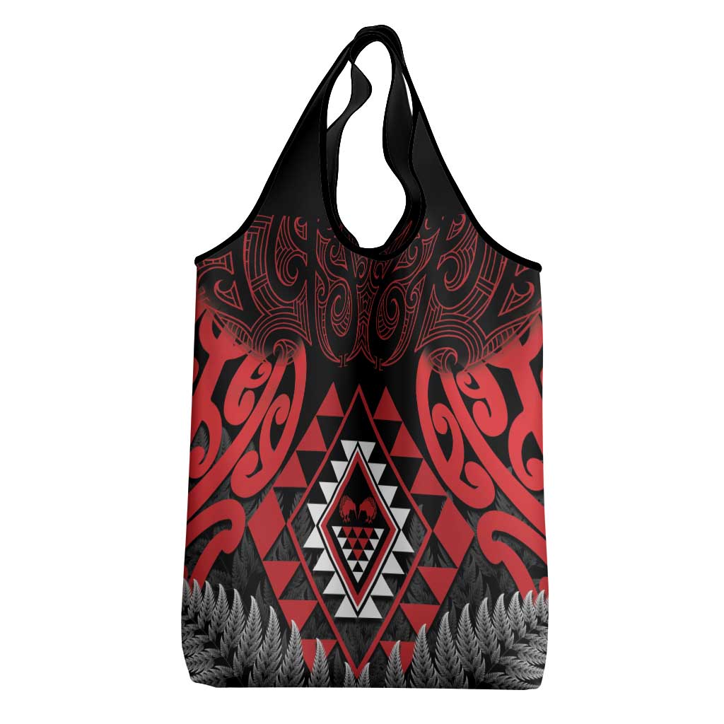 Aotearoa Kiwi Taniko Grocery Bag Silver Fern With Maori Koru Pattern LT14 - Polynesian Pride