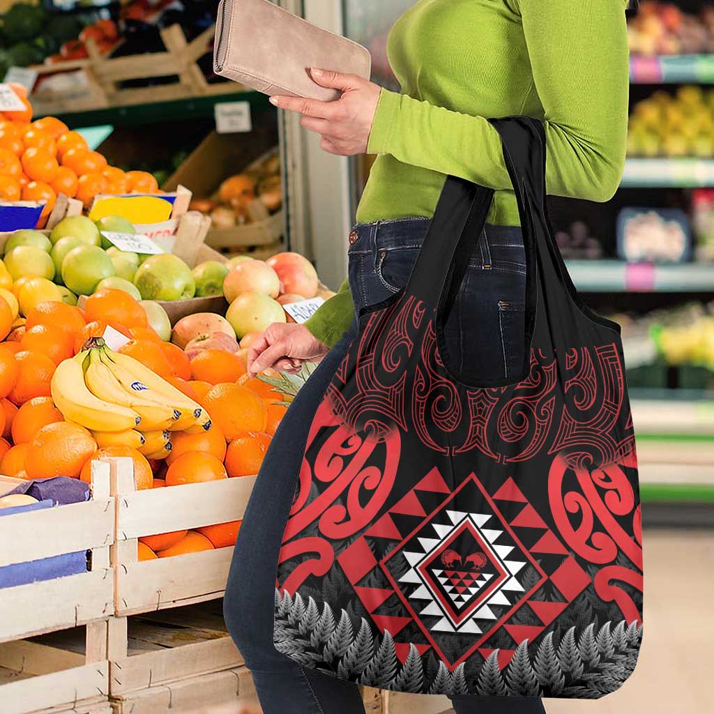 Aotearoa Kiwi Taniko Grocery Bag Silver Fern With Maori Koru Pattern LT14 - Polynesian Pride