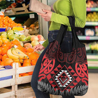 Aotearoa Kiwi Taniko Grocery Bag Silver Fern With Maori Koru Pattern LT14 - Polynesian Pride