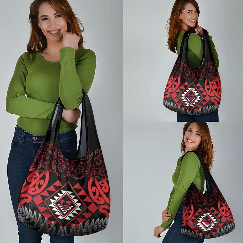 Aotearoa Kiwi Taniko Grocery Bag Silver Fern With Maori Koru Pattern LT14 - Polynesian Pride
