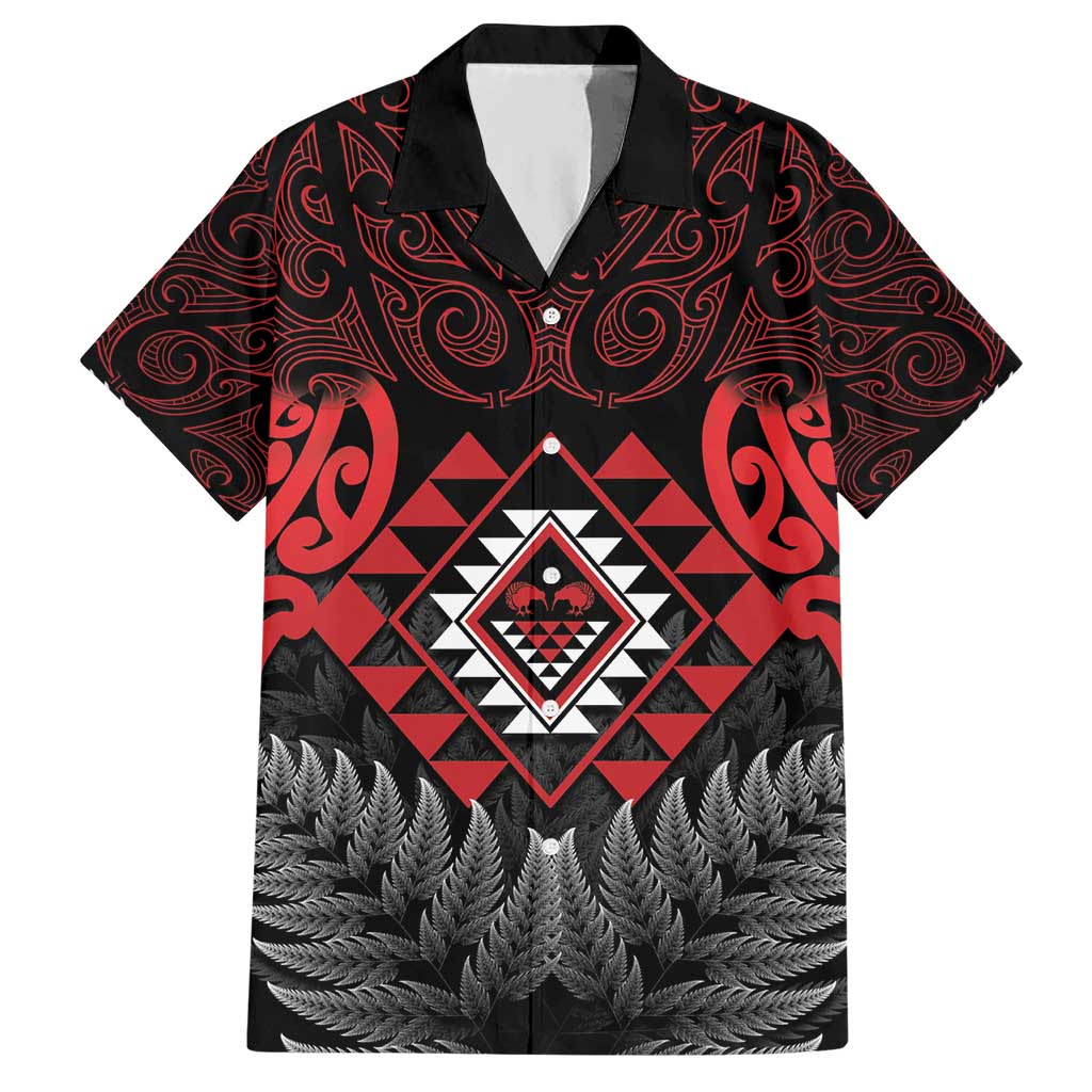 Aotearoa Kiwi Taniko Hawaiian Shirt Silver Fern With Maori Koru Pattern LT14 Red - Polynesian Pride