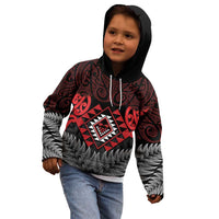Aotearoa Kiwi Taniko Kid Hoodie Silver Fern With Maori Koru Pattern
