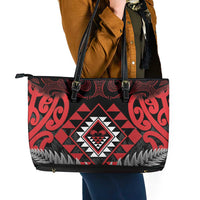 Aotearoa Kiwi Taniko Leather Tote Bag Silver Fern With Maori Koru Pattern LT14 - Polynesian Pride