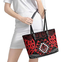 Aotearoa Kiwi Taniko Leather Tote Bag Silver Fern With Maori Koru Pattern LT14 - Polynesian Pride