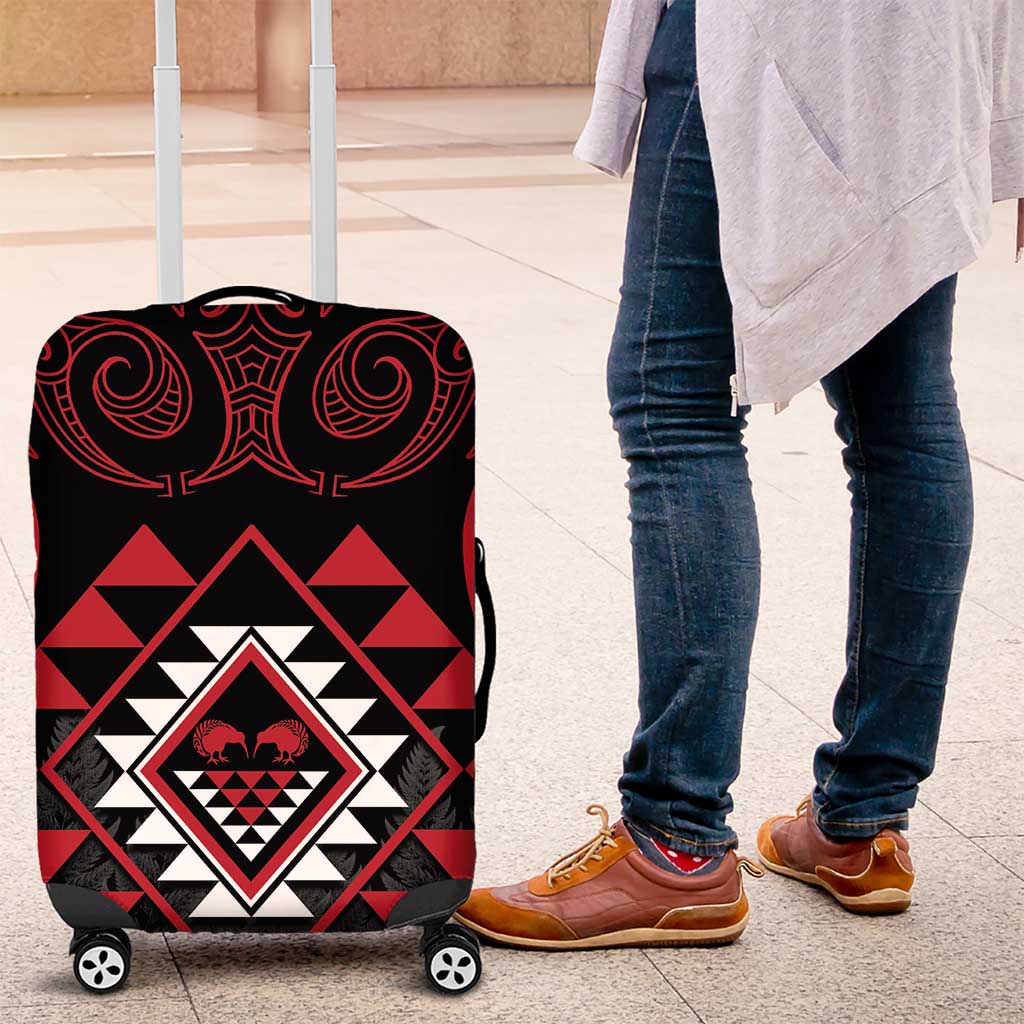 Aotearoa Kiwi Taniko Luggage Cover Silver Fern With Maori Koru Pattern