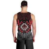 Aotearoa Kiwi Taniko Men Tank Top Silver Fern With Maori Koru Pattern LT14 - Polynesian Pride