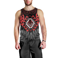 Aotearoa Kiwi Taniko Men Tank Top Silver Fern With Maori Koru Pattern LT14 - Polynesian Pride