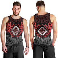 Aotearoa Kiwi Taniko Men Tank Top Silver Fern With Maori Koru Pattern LT14 - Polynesian Pride